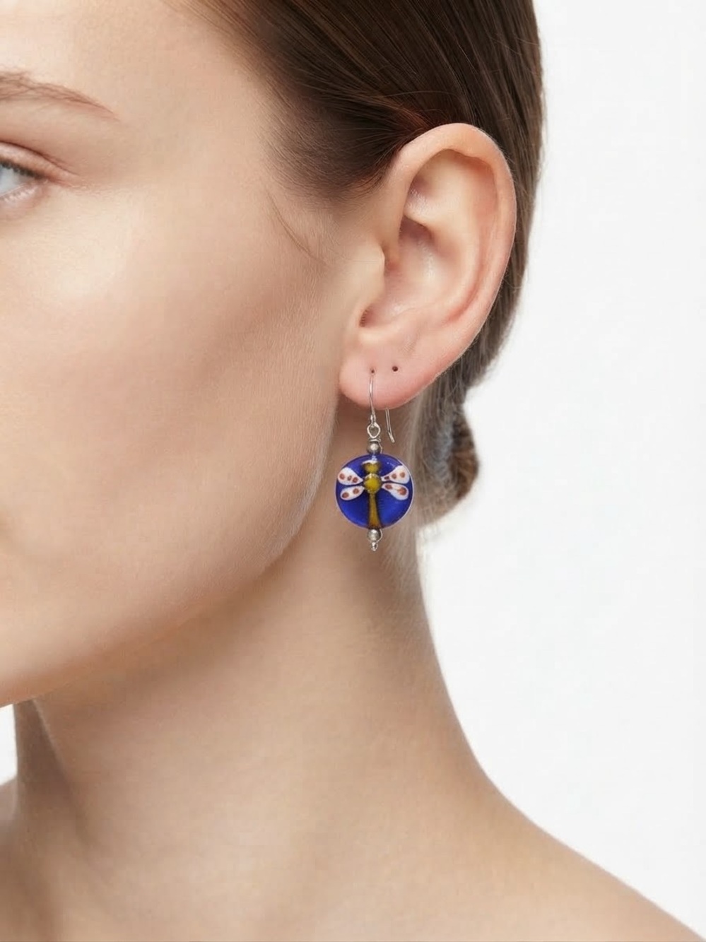 Art Glass Blue Dragonfly Glass Drop Earrings - Women Jewelry
